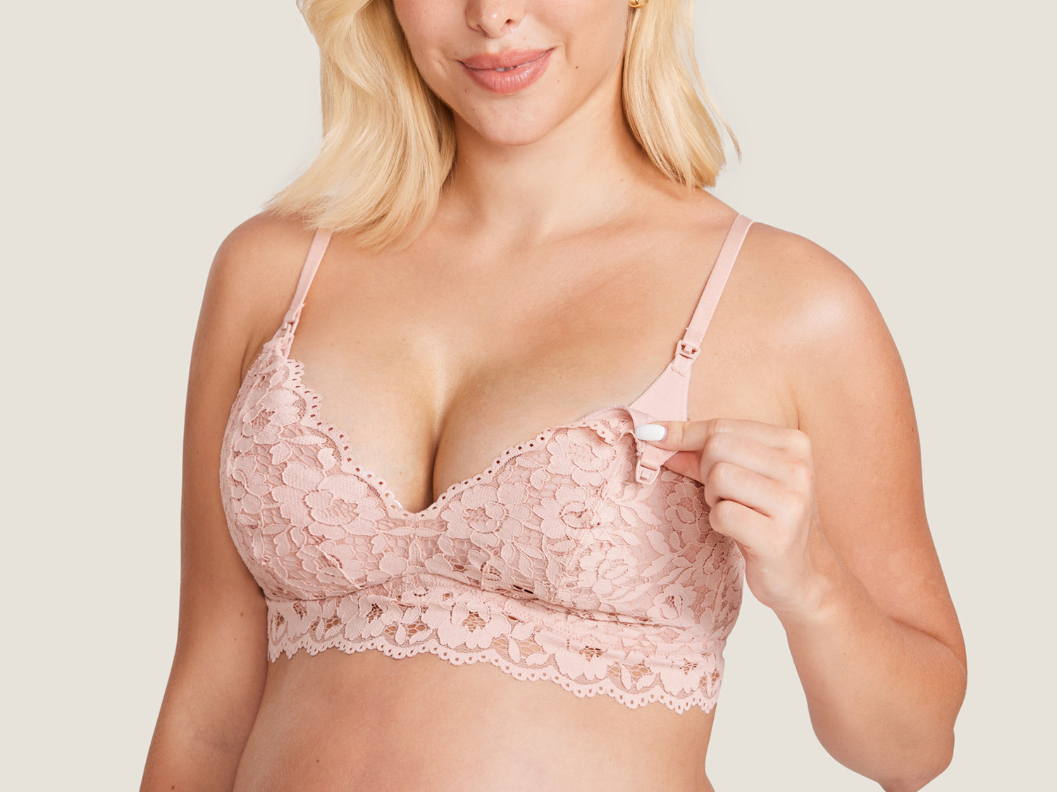 Women's Supportive Lace Nursing Bralette Gentle Rose @model_info:MOM1