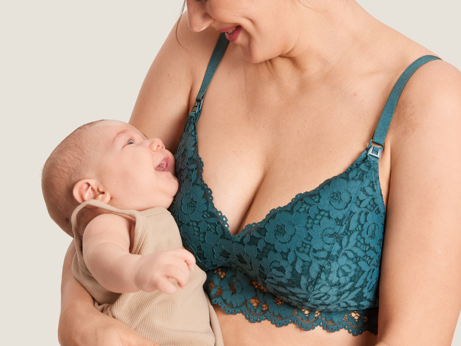 Women's Supportive Lace Nursing Bralette Spruce Green @model_info:MOM1