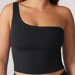 Women's Hugcurve One Shoulder Longline Sports Bra - Detachable Shoulder Strap Black