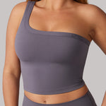 Women's Hugcurve One Shoulder Longline Sports Bra - Detachable Shoulder Strap Concrete