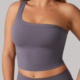 Women's Hugcurve One Shoulder Longline Sports Bra - Detachable Shoulder Strap Concrete