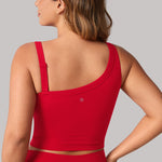 Women's Hugcurve One Shoulder Longline Sports Bra - Detachable Shoulder Strap Aurora Red