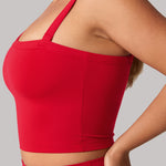 Women's Hugcurve One Shoulder Longline Sports Bra - Detachable Shoulder Strap Aurora Red
