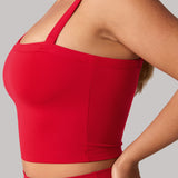 Women's Hugcurve One Shoulder Longline Sports Bra - Detachable Shoulder Strap Aurora Red