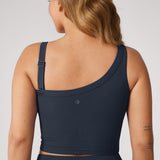 Women's Hugcurve One Shoulder Longline Sports Bra - Detachable Shoulder Strap Twilight Blue
