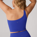 Women's Hugcurve One Shoulder Longline Sports Bra - Detachable Shoulder Strap Royal Blues