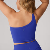 Women's Hugcurve One Shoulder Longline Sports Bra - Detachable Shoulder Strap Royal Blues