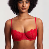 Women's Lace Balconette Underwire Bra Lipstick Red @model_info:ES1