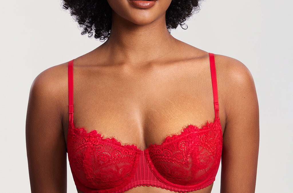 Women's Lace Balconette Underwire Bra Lipstick Red @model_info:ES1
