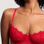 Women's Lace Balconette Underwire Bra Lipstick Red @model_info:ES3
