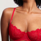 Women's Lace Balconette Underwire Bra Lipstick Red @model_info:ES3