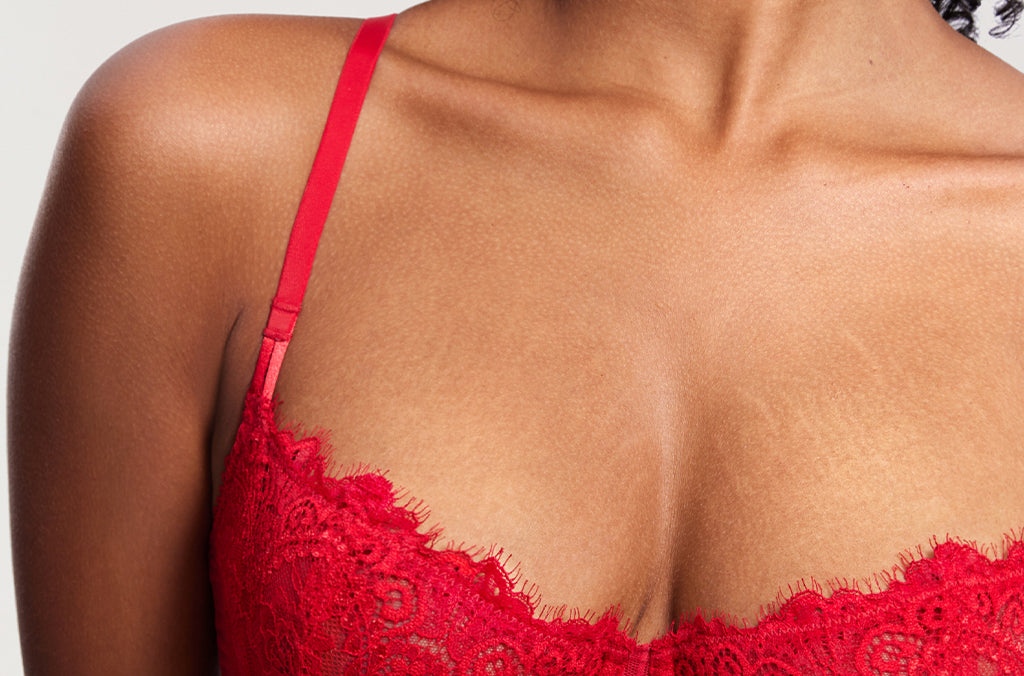 Women's Lace Balconette Underwire Bra Lipstick Red @model_info:ES3