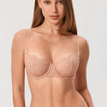 Women's Lace Balconette Underwire Bra Cream Coffee @model_info:M1
