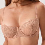 Women's Lace Balconette Underwire Bra Cream Coffee @model_info:M3