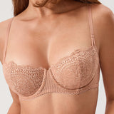Women's Lace Balconette Underwire Bra Cream Coffee @model_info:M3