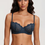 Women's Lace Balconette Underwire Bra Military Blue @model_info:ES01