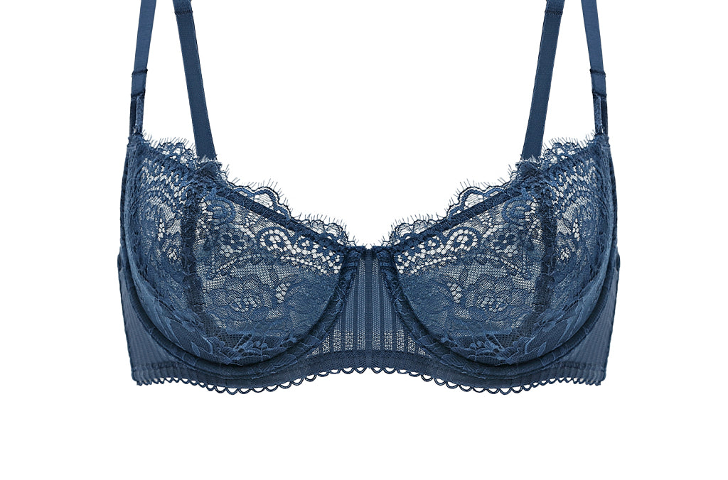 Women's Lace Balconette Underwire Bra Military Blue @model_info:ES1