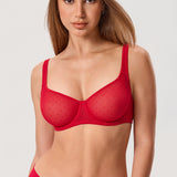 Women's Sexy Mesh Underwire Balconette Bra Lipstick Red @model_info:ESA1