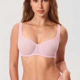 Women's Sexy Mesh Underwire Balconette Bra Sweet Pink @model_info:ESA1