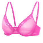 DOBREVA Mesh Sheer Demi Underwire Unlined Balconette Bra With Lace Trim Glitter Rose