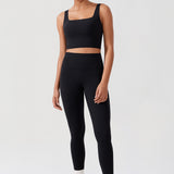 CRZ YOGA Women's Square Neck Longline Sports Bra Black