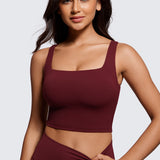 CRZ YOGA Women's Square Neck Longline Sports Bra Red Merlot
