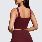 CRZ YOGA Women's Square Neck Longline Sports Bra Red Merlot