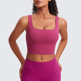 CRZ YOGA Women's Square Neck Longline Sports Bra Deep Red