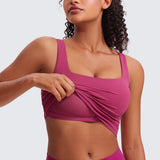 CRZ YOGA Women's Square Neck Longline Sports Bra Washed Mauve