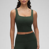 CRZ YOGA Women's Square Neck Longline Sports Bra Legend Green