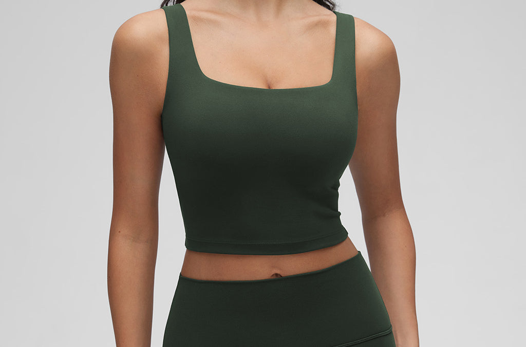 CRZ YOGA Women's Square Neck Longline Sports Bra Legend Green