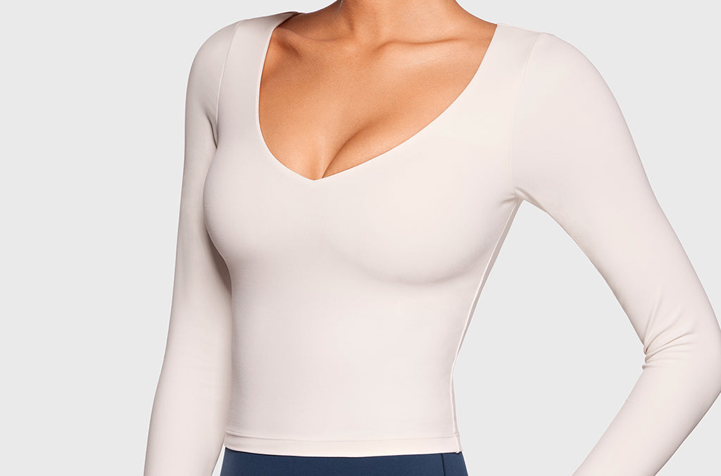 Women's Natrelax V-Neck Long Sleeve Tops Coconut White