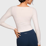 Women's Natrelax V-Neck Long Sleeve Tops Coconut White
