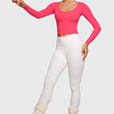 Women's Natrelax V-Neck Long Sleeve Tops Lip Gloss Pink