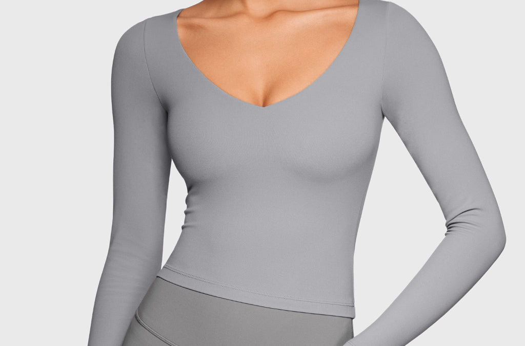 Women's Natrelax V-Neck Long Sleeve Tops Rhino Grey
