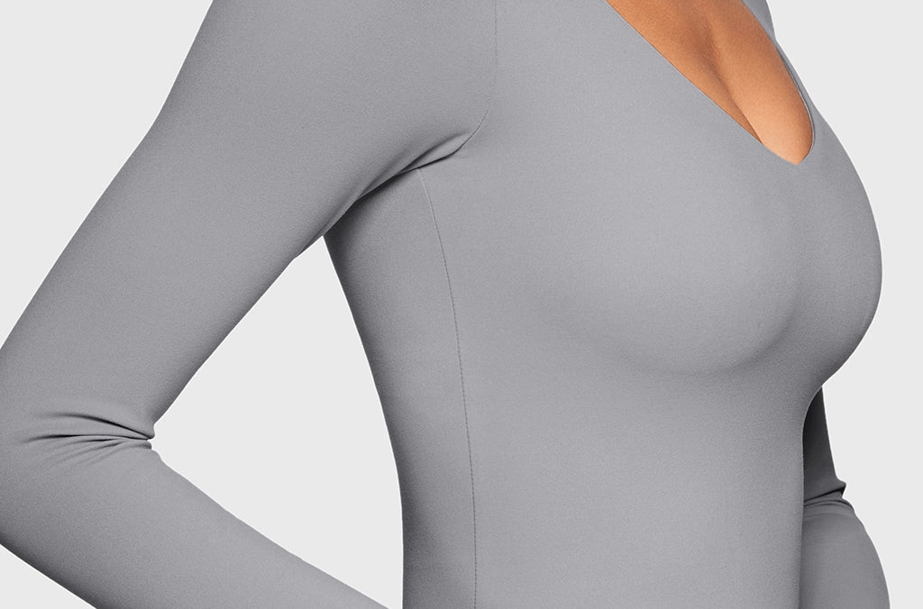 Women's Natrelax V-Neck Long Sleeve Tops Rhino Grey