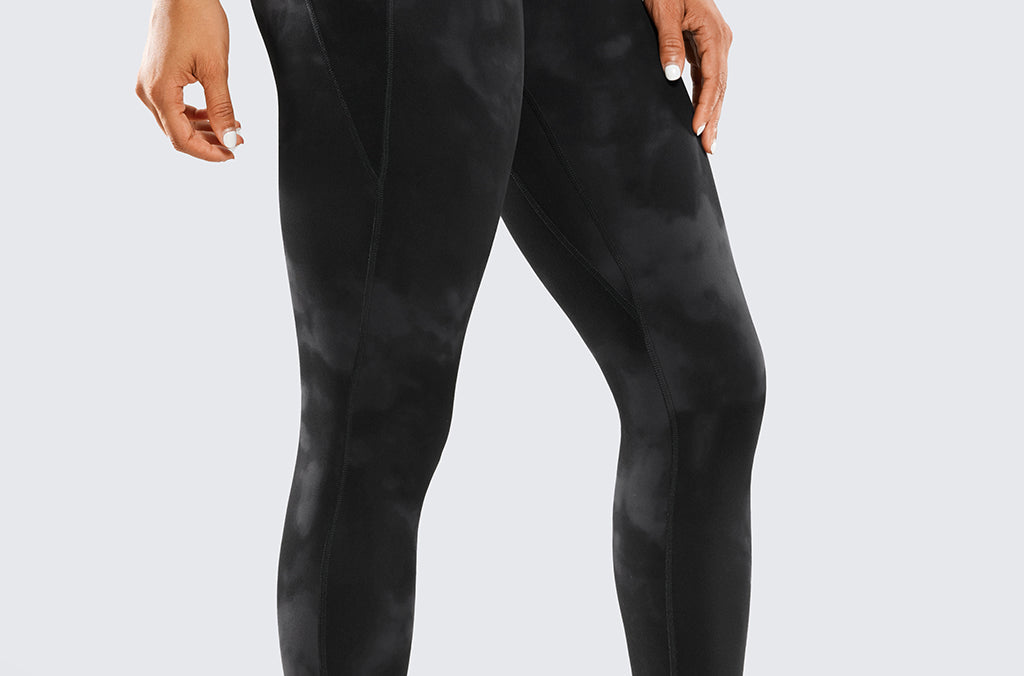 CRZ YOGA Women's Yoga Leggings 25" with Pockets Black Tie Dye Flowers