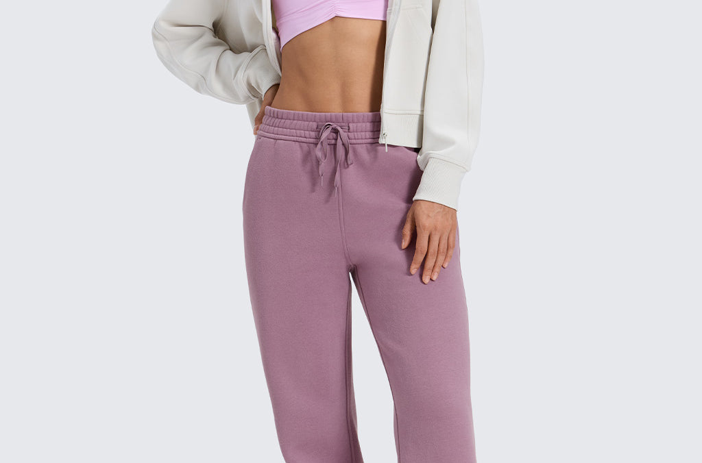 CRZ YOGA Women's Cotton Fleece Lined Sweatpants 30" Pomegranate