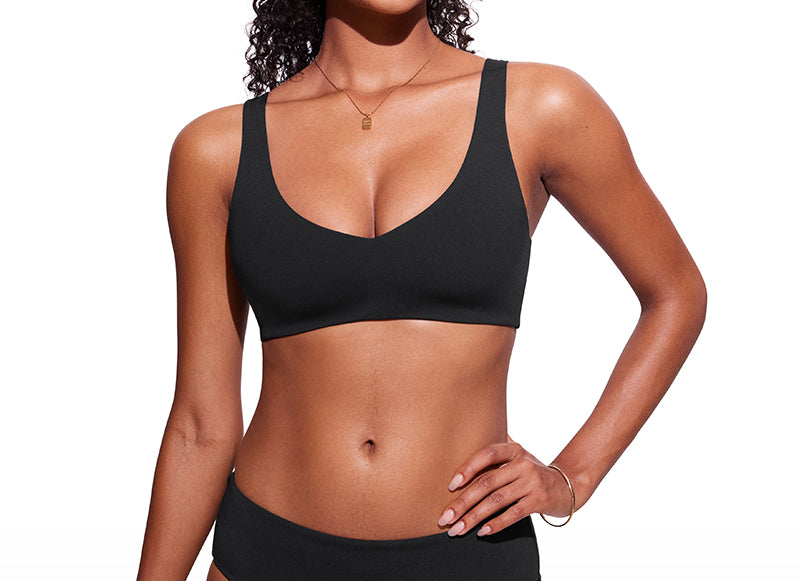 CRZ YOGA V Neck Bikini Padded Tops Swimsuit Black