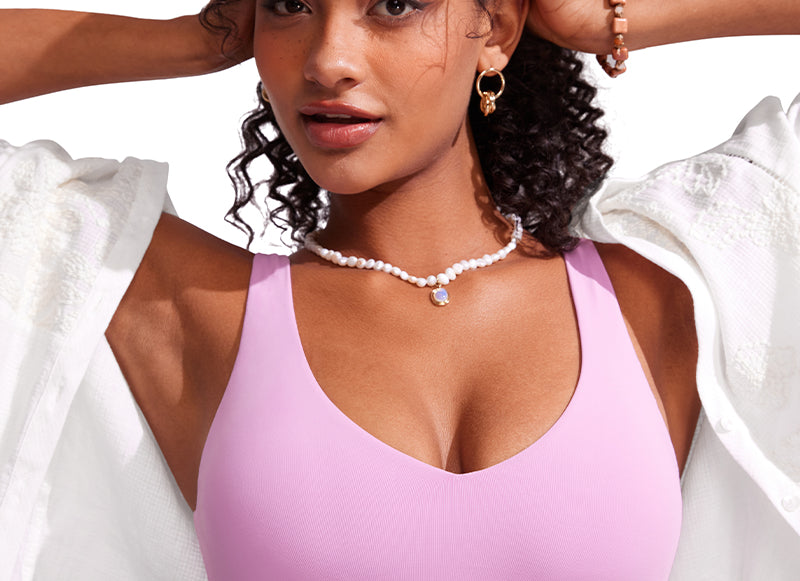 CRZ YOGA V Neck Bikini Padded Tops Swimsuit Vita Pink