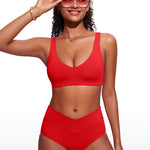 CRZ YOGA V Neck Bikini Padded Tops Swimsuit Deep Red