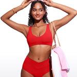 CRZ YOGA V Neck Bikini Padded Tops Swimsuit Deep Red
