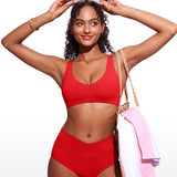 CRZ YOGA V Neck Bikini Padded Tops Swimsuit Deep Red