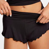 SOULVOR Fold Over Pleated Sleep Shorts Black