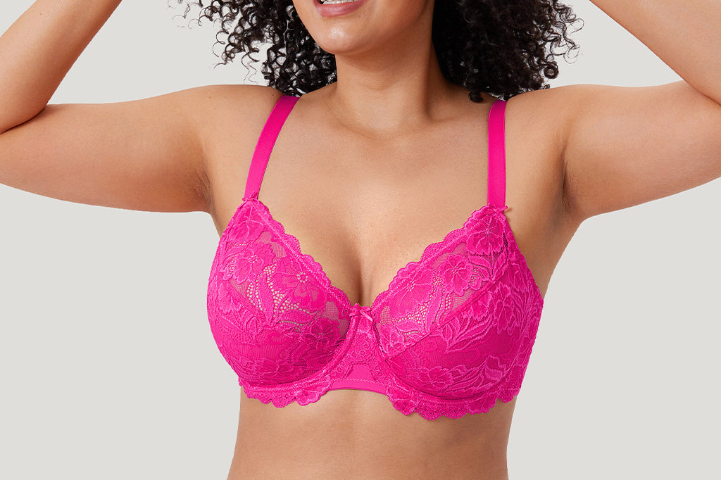 Women's Floral Lace Underwired Bra Glitter Pink