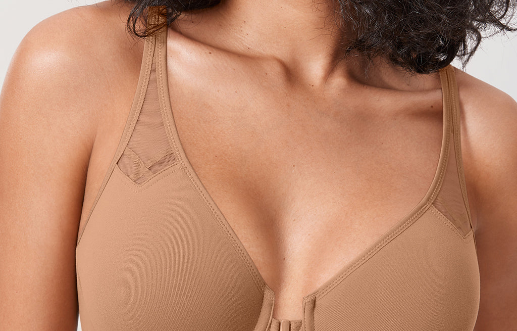 DELIMIRA Women's Front Closure Unlined Bra Gravel Beige